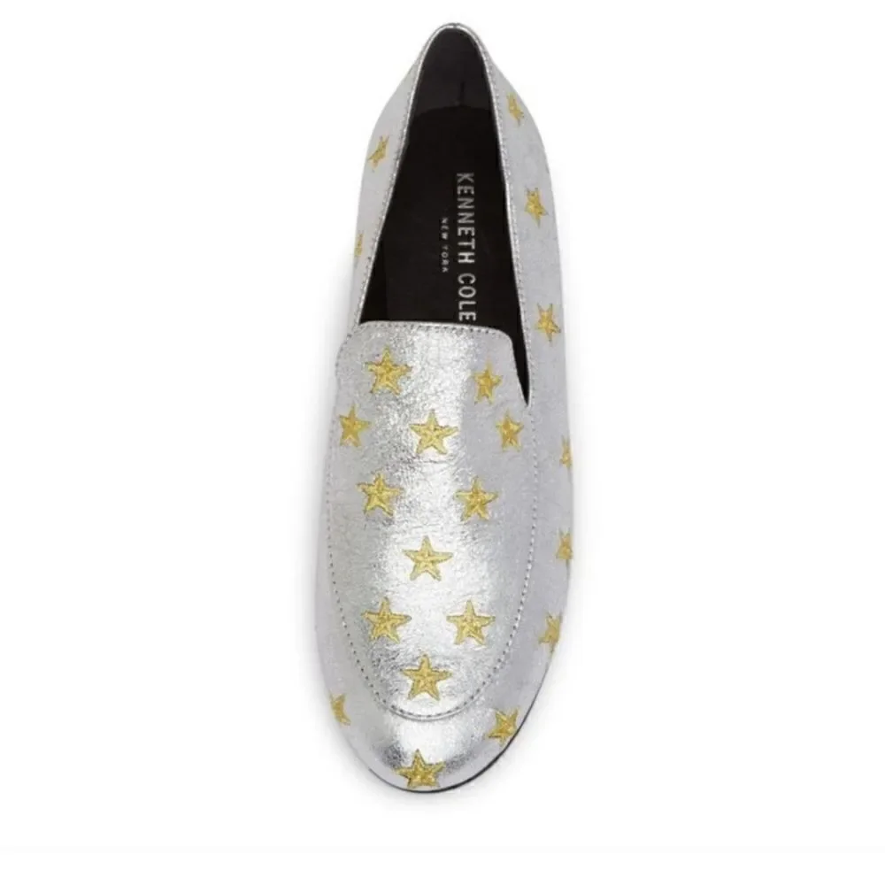 Kenneth Cole Westley Silver and Gold Star Loafers 7M